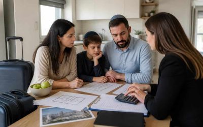 New immigrants reviewing a housing budget in a modern Israeli apartment