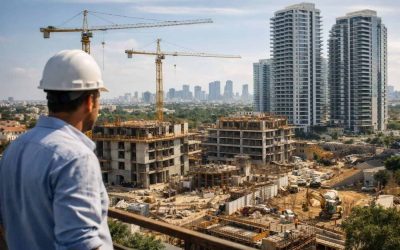 Modern urban renewal building rendering in North Tel Aviv skyline