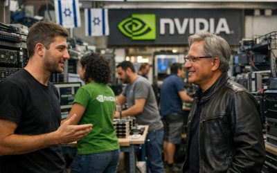 Nvidia logo displayed on the exterior of the new expanded office facility in Yokneam, Israel