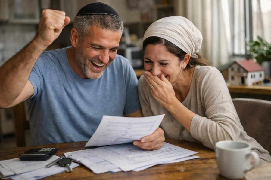Israeli residential construction site with a judge's gavel, symbolizing the court victory for homebuyers against hidden index tactics