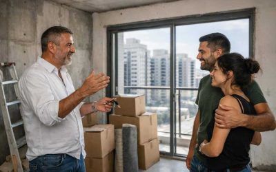 Modern residential apartment buildings under construction in Israel