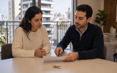 Buyer and advisor discussing a long-active apartment listing before a price cut