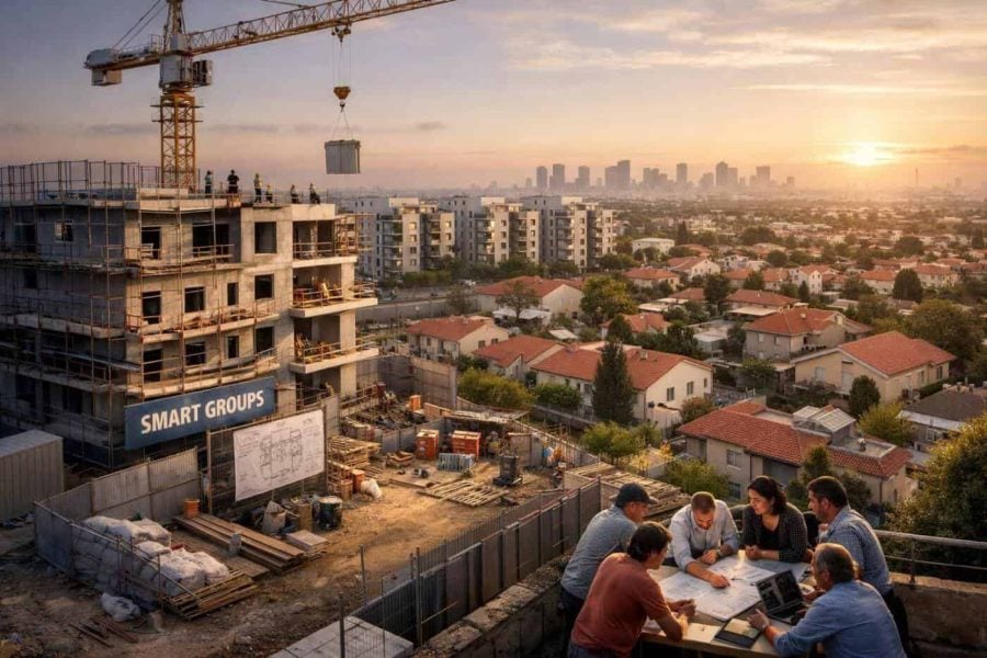 Modern residential apartment buildings in Yehud-Monoson, Israel