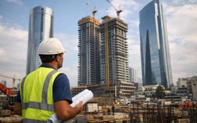 Modern high-rise towers and construction skyline in Ramat Gan, Israel