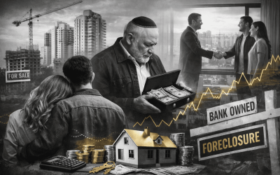 Buying or selling a house with foreclosure signs.