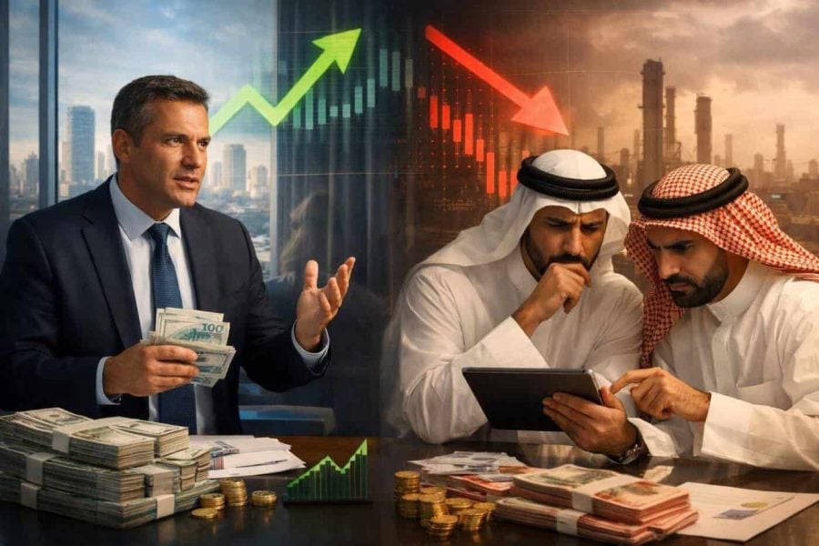 Illustration comparing Israel's monetary policy stability against economic growth charts for Gulf Cooperation Council nations