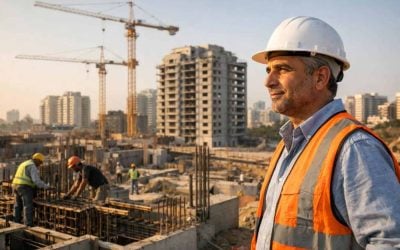 Modern construction cranes over the Tel Aviv skyline representing resilience and growth in the Israeli property market