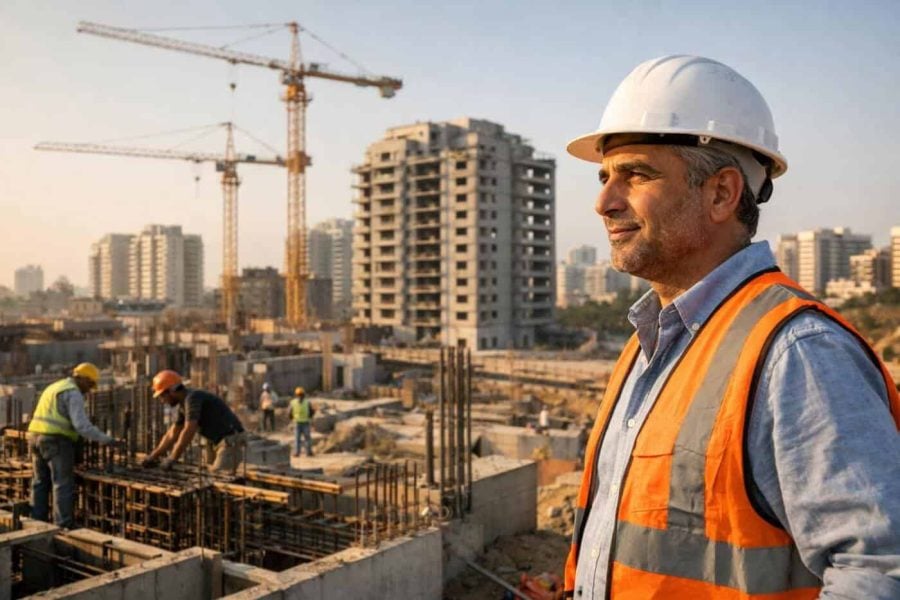 Modern construction cranes over the Tel Aviv skyline representing resilience and growth in the Israeli property market