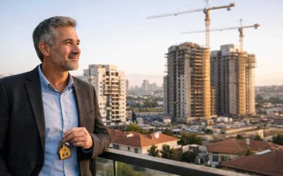 Construction cranes over Tel Aviv skyline representing Israel's 2026 housing market rebound and land policy reforms