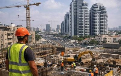 Modern skyline and urban renewal construction projects in Rishon LeZion, Israel