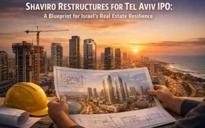 Tel Aviv skyline with construction cranes symbolizing Shaviro's real estate restructuring and upcoming IPO