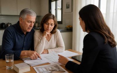 Older couple reviewing home renovation plans at a kitchen table in Israel