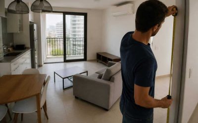 Israeli apartment renter reviewing a smaller bright apartment before signing a lease