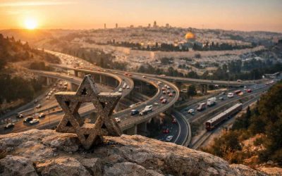 Aerial view of traffic and infrastructure development at the Hemed Interchange near Jerusalem