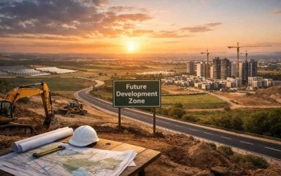 Aerial view of strategic land development and construction sites in Israel