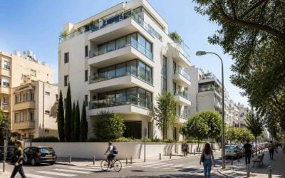 Central Tel Aviv apartment building near a busy urban street