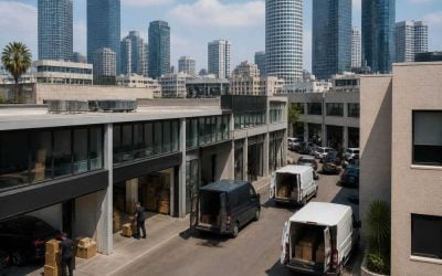 Commercial buildings and storage facilities in a dense Tel Aviv business district