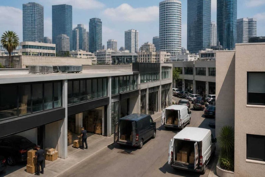 Commercial buildings and storage facilities in a dense Tel Aviv business district