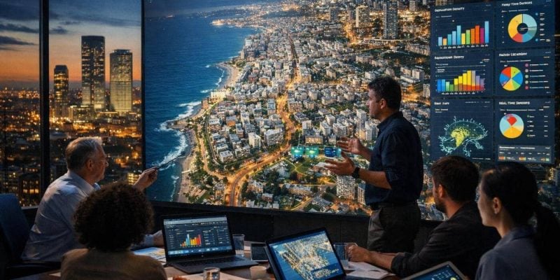 Digital high-resolution map of Tel Aviv illustrating open municipal data for global urban planners