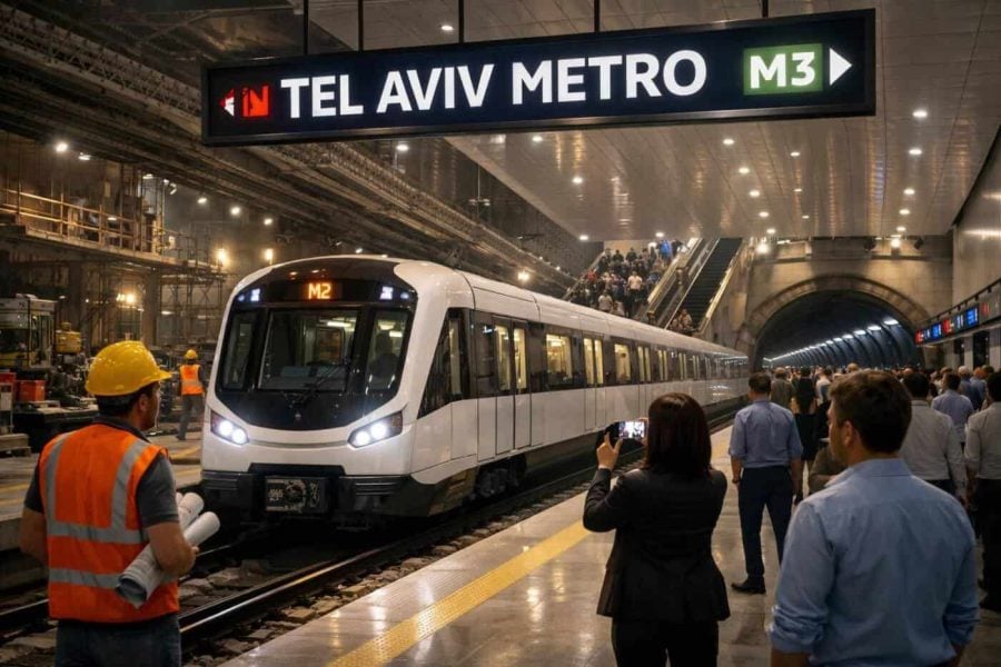 Rendering of the new Tel Aviv Metro train system and urban infrastructure