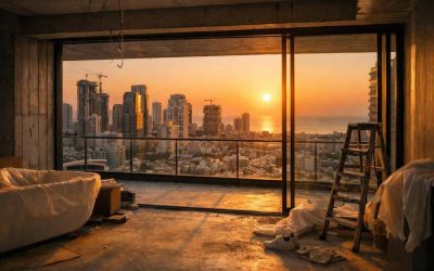 Modern apartment buildings and construction cranes in the Tel Aviv skyline representing the housing surplus