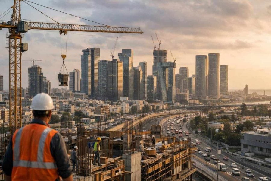 Panoramic view of Tel Aviv skyline featuring modern high-rises and urban development projects