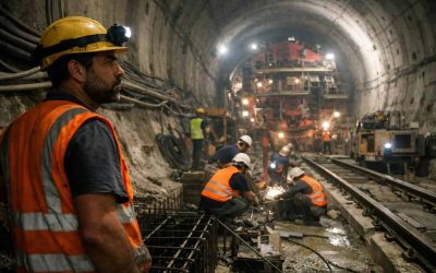 Construction site of Tel Aviv underground light rail and metro transit tunnels