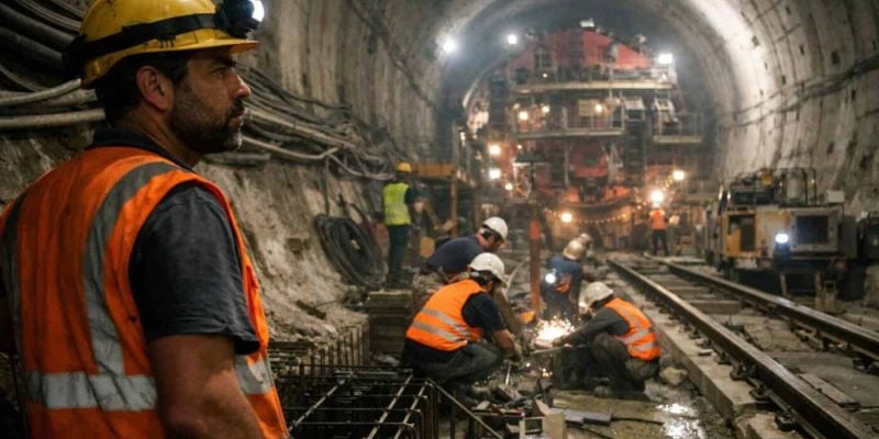 Construction site of Tel Aviv underground light rail and metro transit tunnels