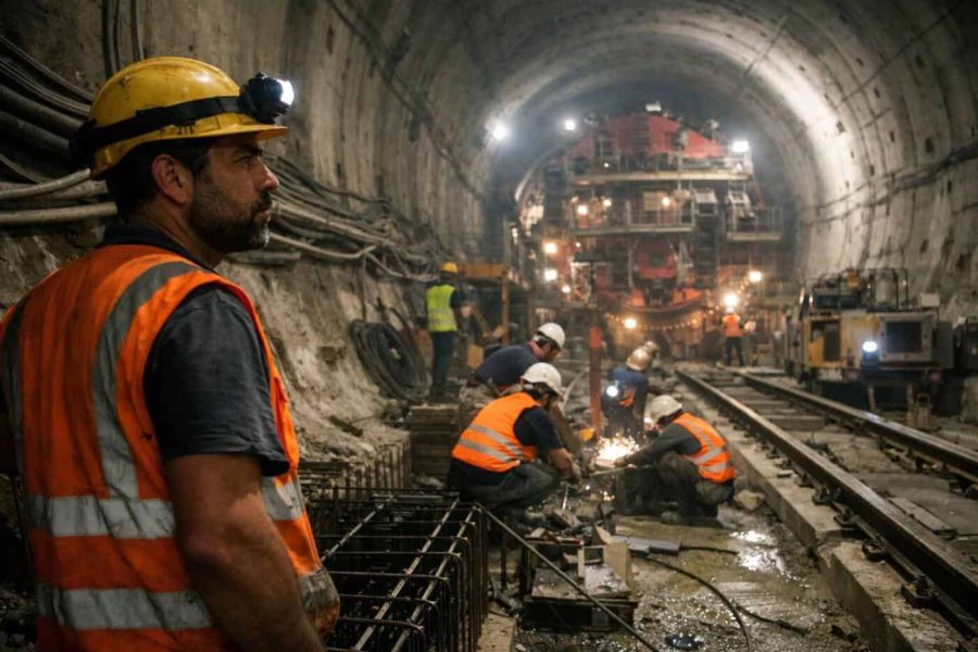 Construction site of Tel Aviv underground light rail and metro transit tunnels