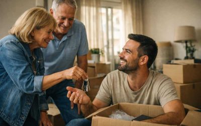 Israeli parents handing house keys to adult children representing living inheritance real estate trend