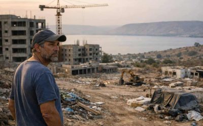 Construction site and rendering of the City of Kinneret real estate development project