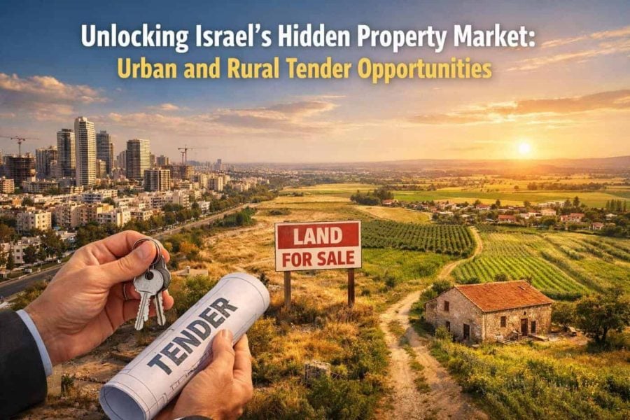Urban skyline and rural landscape representing hidden real estate tender opportunities in Israel