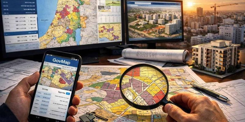 GovMap interface displaying daily zoning updates for the Israeli real estate market