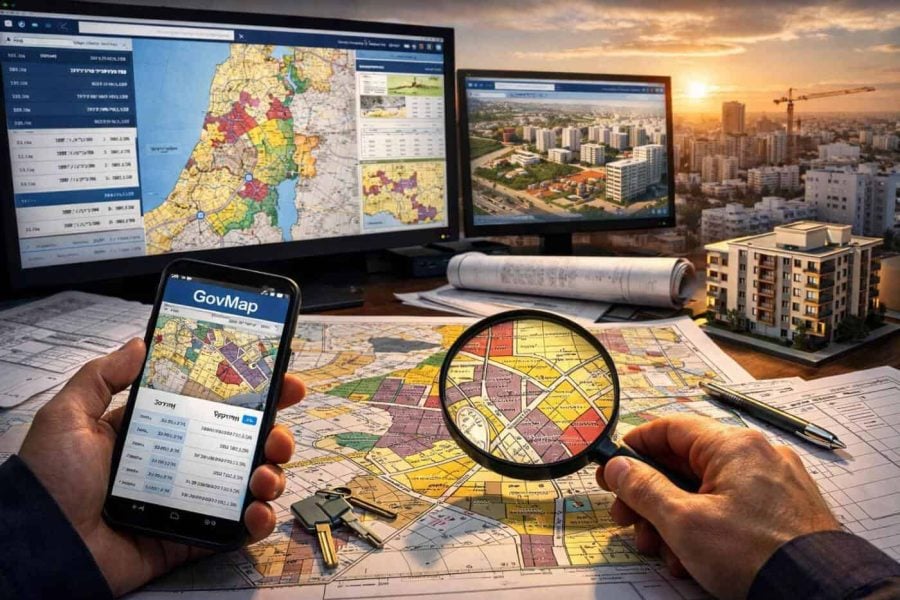 GovMap interface displaying daily zoning updates for the Israeli real estate market