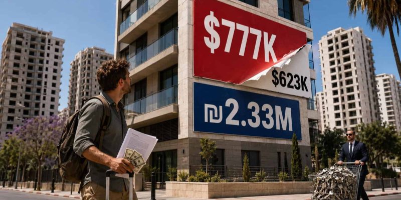 urban real estate scene with price tags