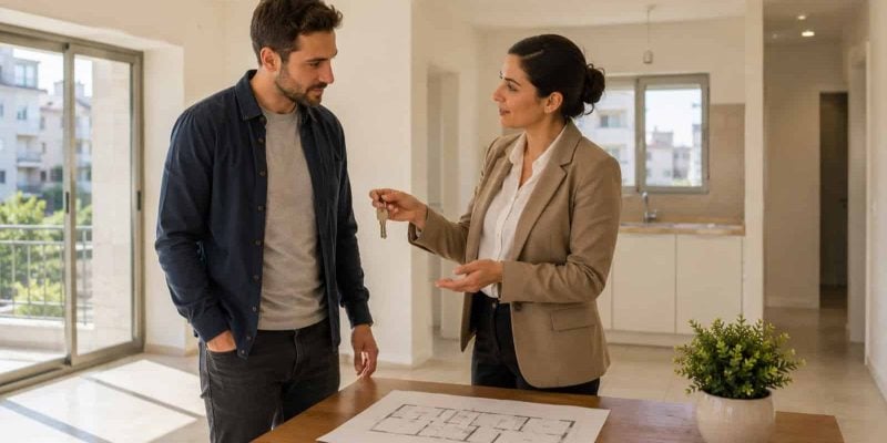 Buyer viewing a vacant investor-owned apartment with negotiation potential in Israel