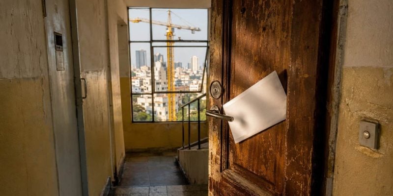 weathered doorway overlooking tel aviv israel