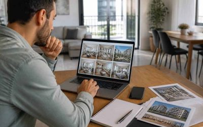 Buyer reviewing Israeli apartment listings and property documents on a laptop