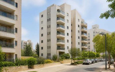 Family apartment buildings in a modern Israeli residential neighborhood