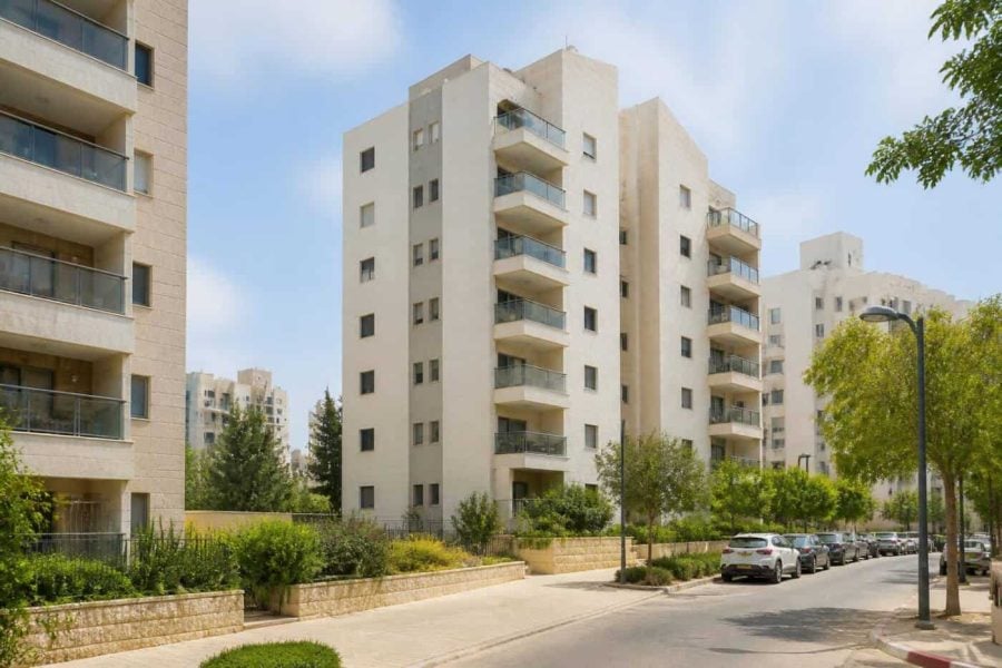 Family apartment buildings in a modern Israeli residential neighborhood