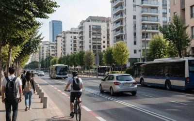 Apartment buildings and street scene near a university area in Ramat Gan
