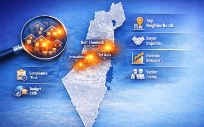 Wide heatmap of Israel highlighting real estate demand hotspots across cities and neighborhoods based on buyer and renter interest